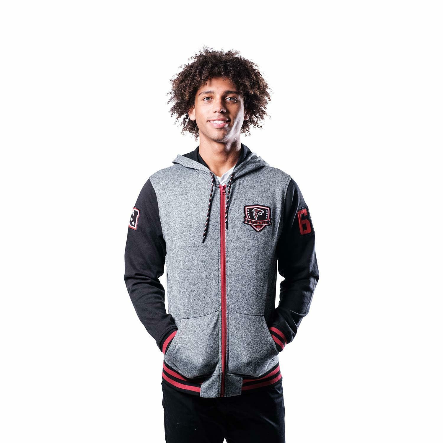 Ultra Game Men's Atlanta Falcons Full Zip Letterman Hoodie Gray Medium $85 Value - Thumbnail 3