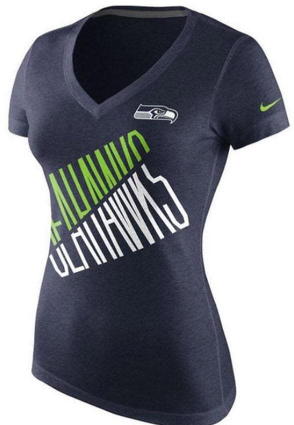 Nike Women's Seattle Seahawks Mid-V Faster Triblend V-neck T-shirt Blue Large - Thumbnail 2