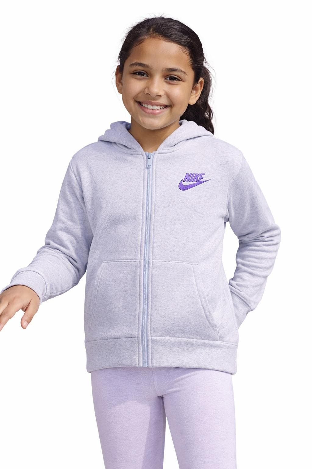 Nike Girl's Sportswear Club Fleece Full-Zip Hoodie Purple Large - Thumbnail 5