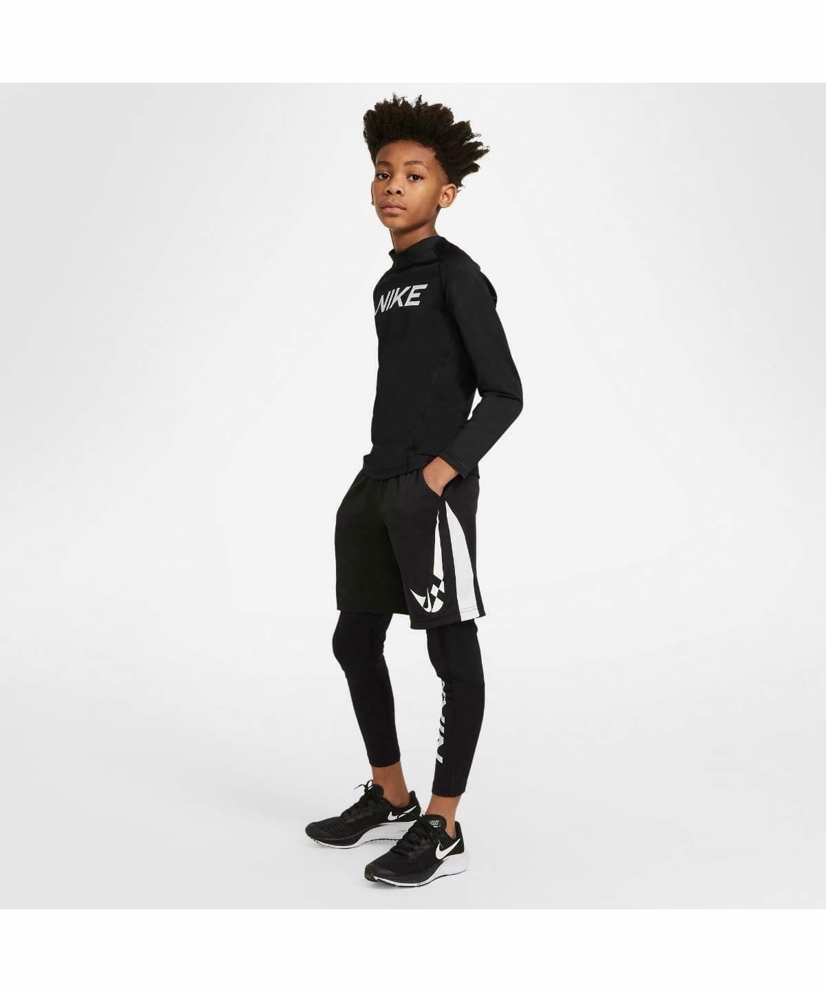 Nike (Big Boys) Boy's Pro Warm Graphic Training Tights X-Large Black - Thumbnail 8