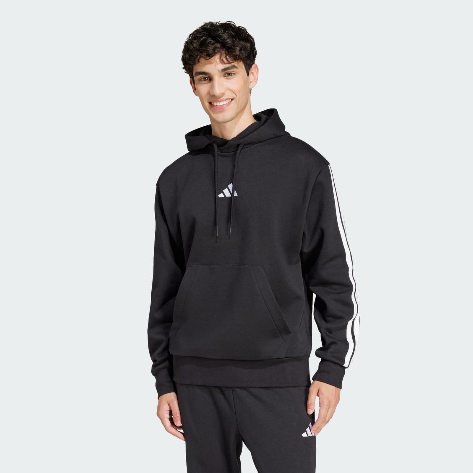 adidas Men's Essentials Three Stripes Pullover Fleece Hoodie Black X-Large - Thumbnail 8