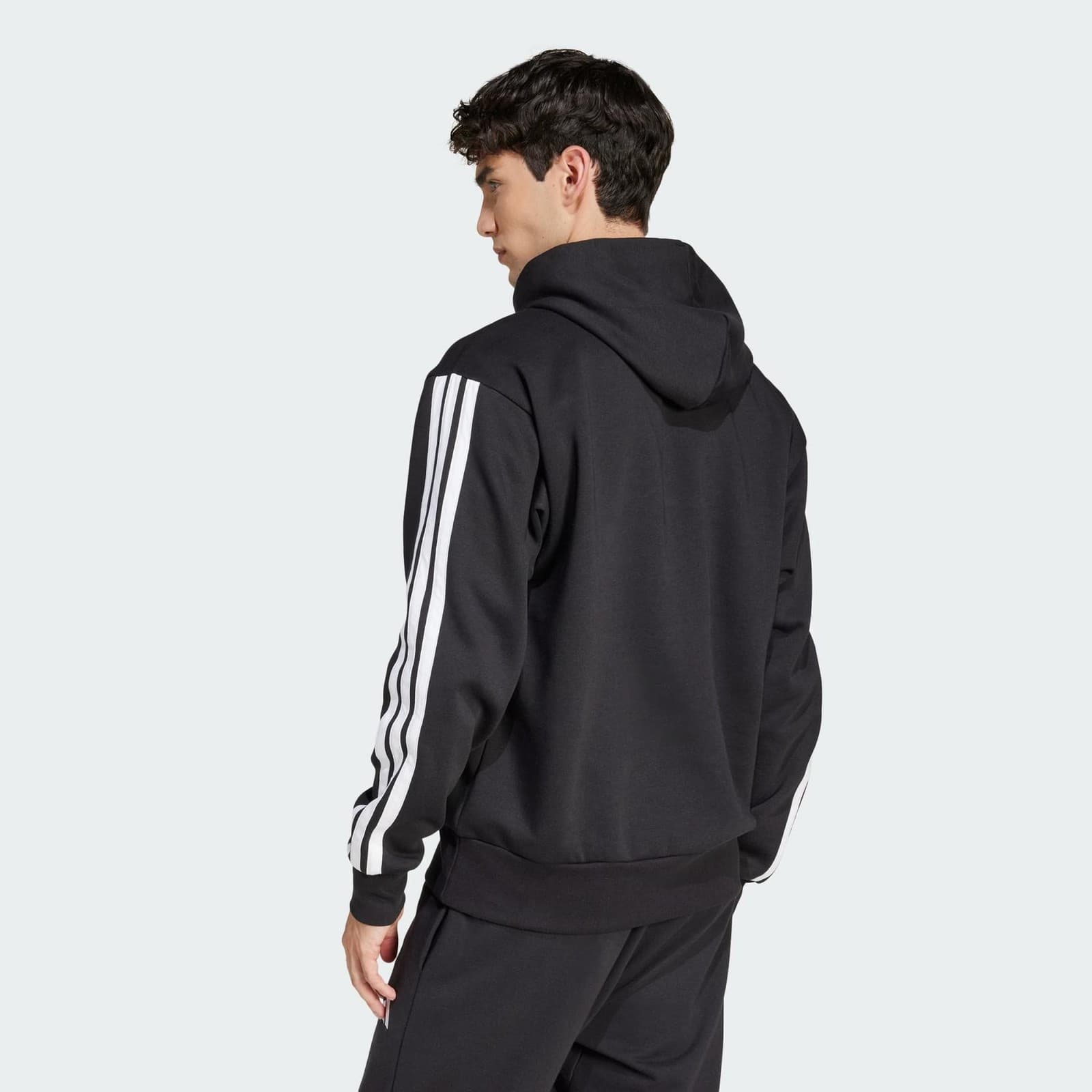 adidas Men's Essentials Three Stripes Pullover Fleece Hoodie Black X-Large - Thumbnail 2