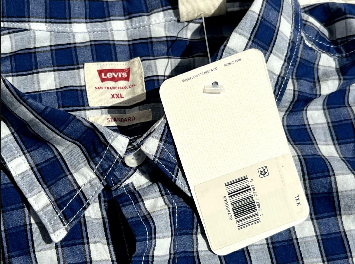 Levi's Men's Classic Cotton Long Sleeve One Pocket Plaid Dress Shirt Blue 2XL - Thumbnail 5