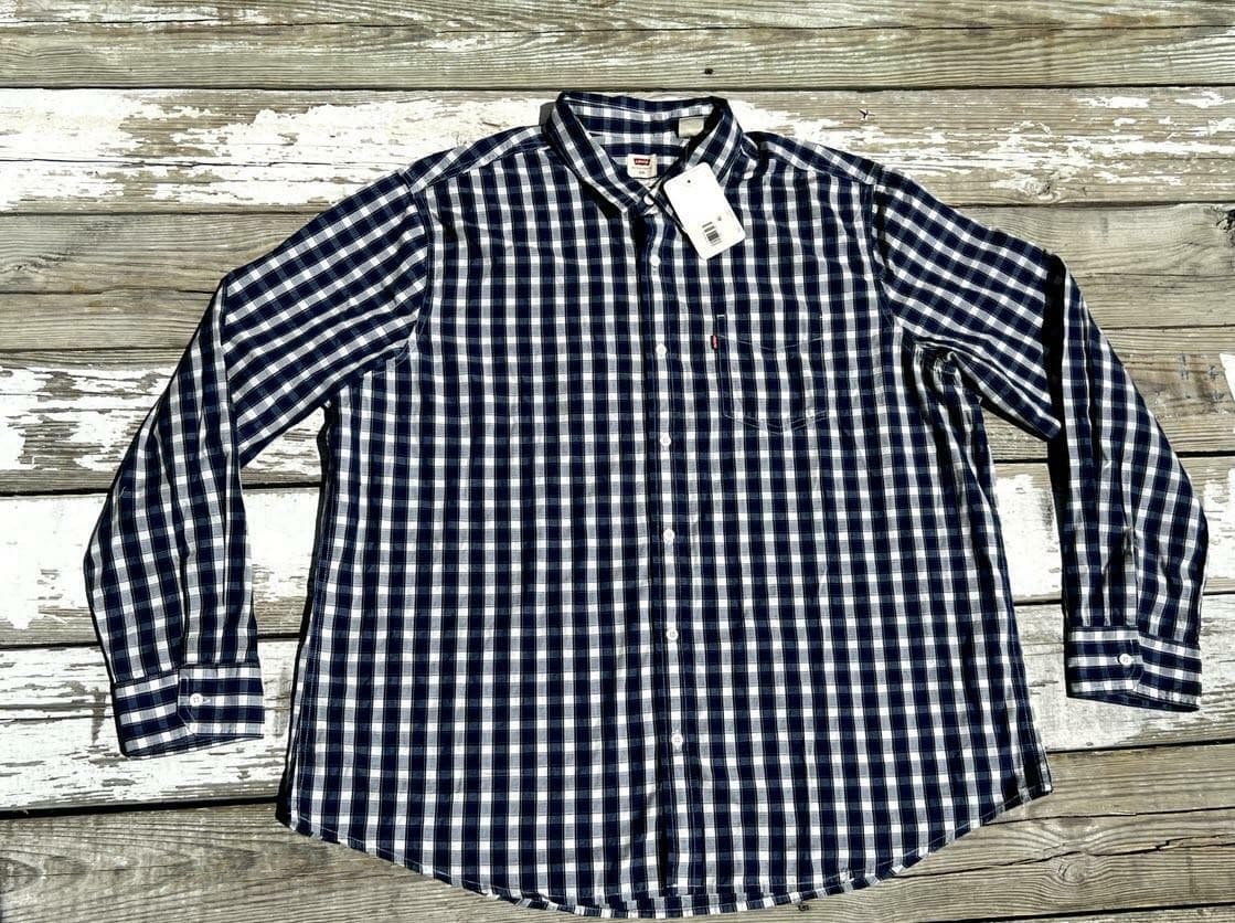 Levi's Men's Classic Cotton Long Sleeve One Pocket Plaid Dress Shirt Blue 2XL - Thumbnail 3