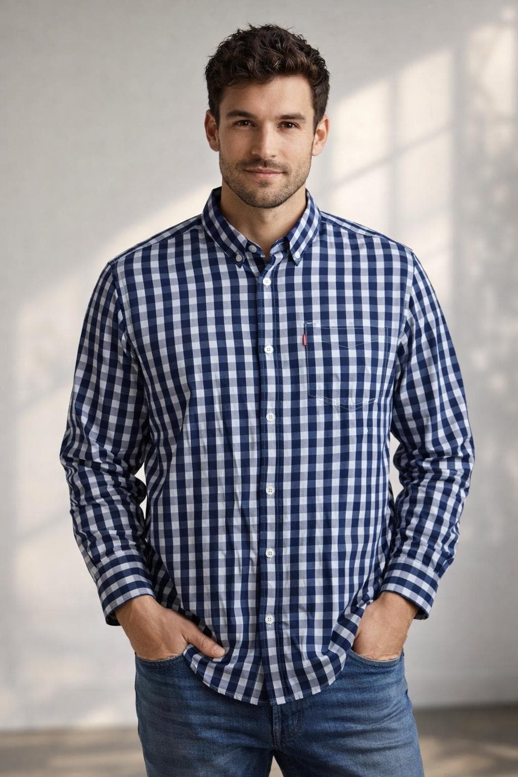 Levi's Men's Classic Cotton Long Sleeve One Pocket Plaid Dress Shirt Blue 2XL - Thumbnail 6