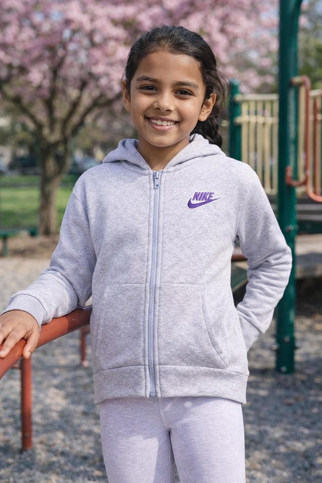 Nike Girl's Sportswear Club Fleece Full-Zip Hoodie Purple Large - Thumbnail 2
