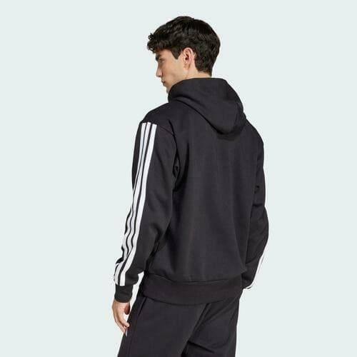 adidas Men's Essentials Three Stripes Pullover Fleece Hoodie Black Medium - Thumbnail 2