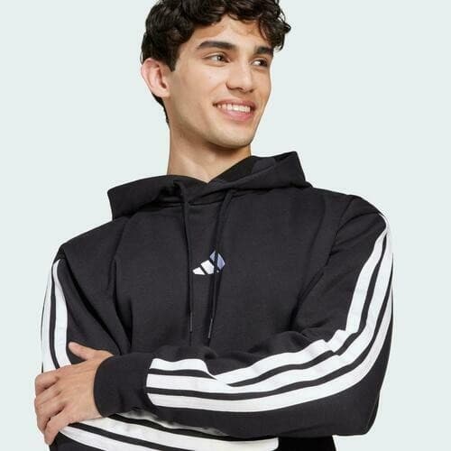adidas Men's Essentials Three Stripes Pullover Fleece Hoodie Black Medium - Thumbnail 3