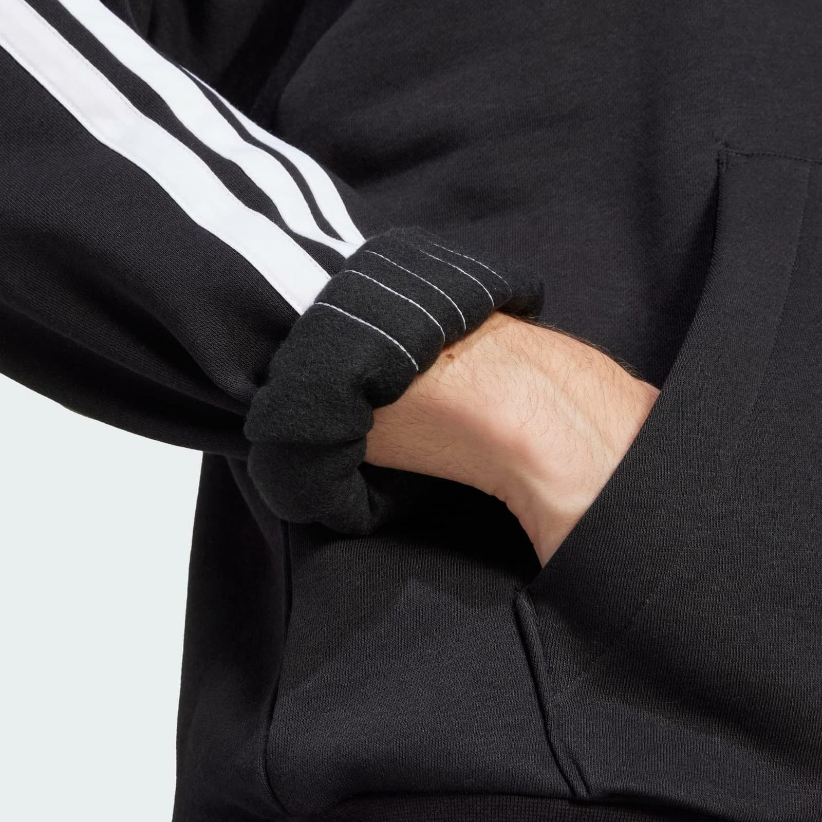 adidas Men's Essentials Three Stripes Pullover Fleece Hoodie Black Large - Thumbnail 6