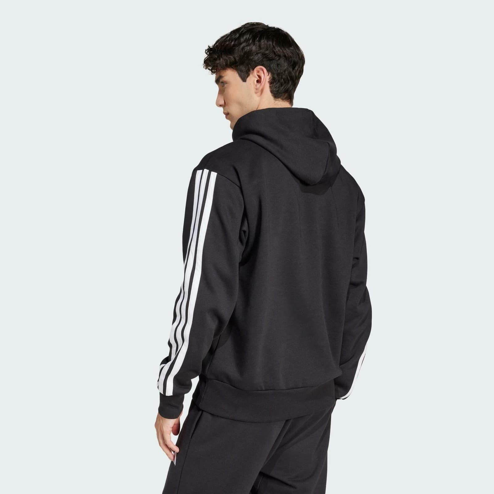 adidas Men's Essentials Three Stripes Pullover Fleece Hoodie Black Large - Thumbnail 2