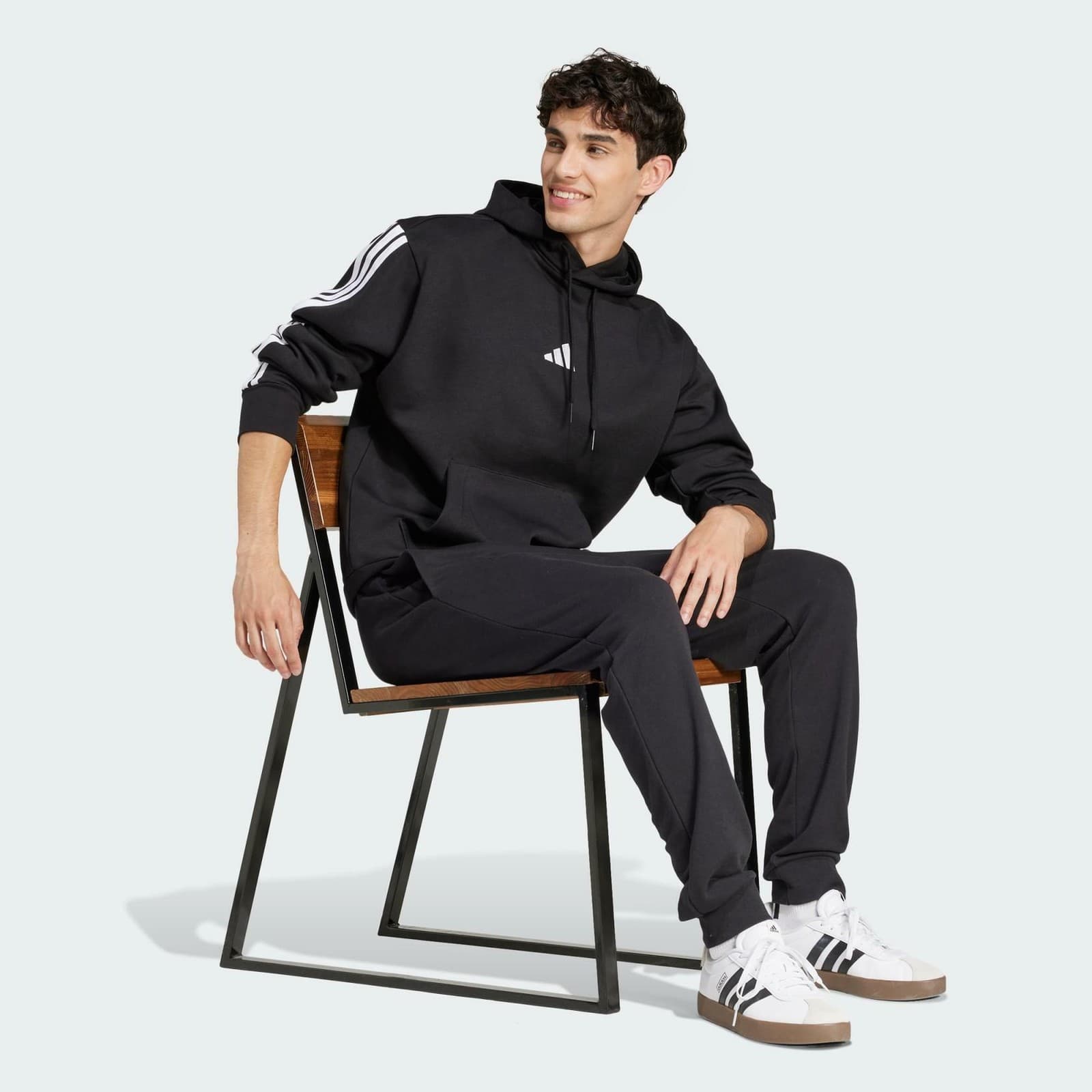 adidas Men's Essentials Three Stripes Pullover Fleece Hoodie Black Large - Thumbnail 4