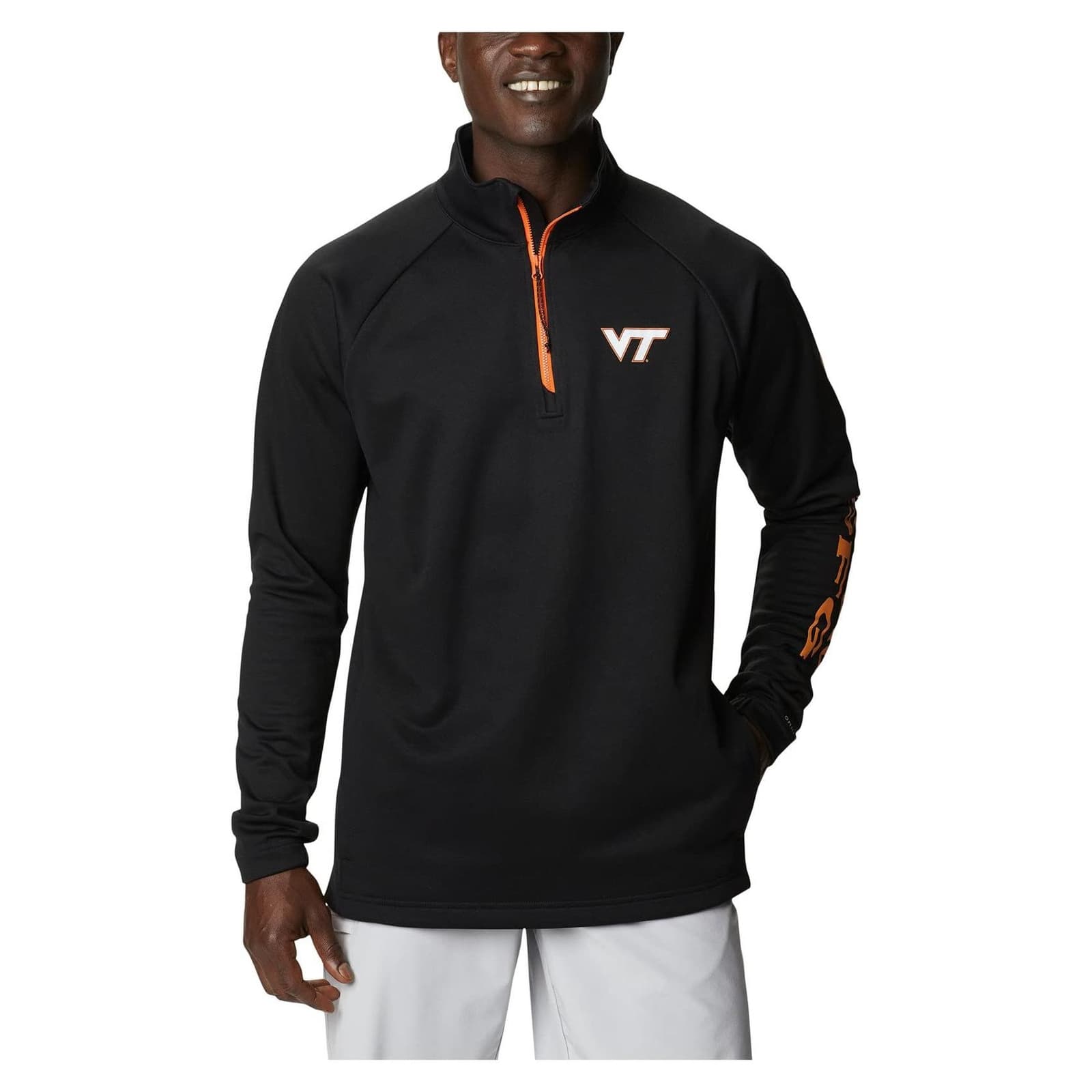 Columbia Men's Virginia Tech Hokies Tackle Fleece 1/4 Zip PFG Jacket Black Large - Thumbnail 2