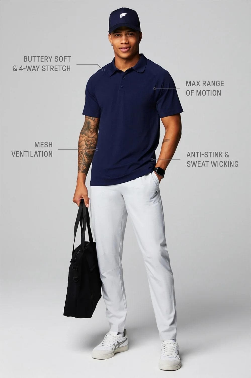 Fabletics Men's The Training Day Performance Polo Deep Navy 2XL $67 Value - Thumbnail 6