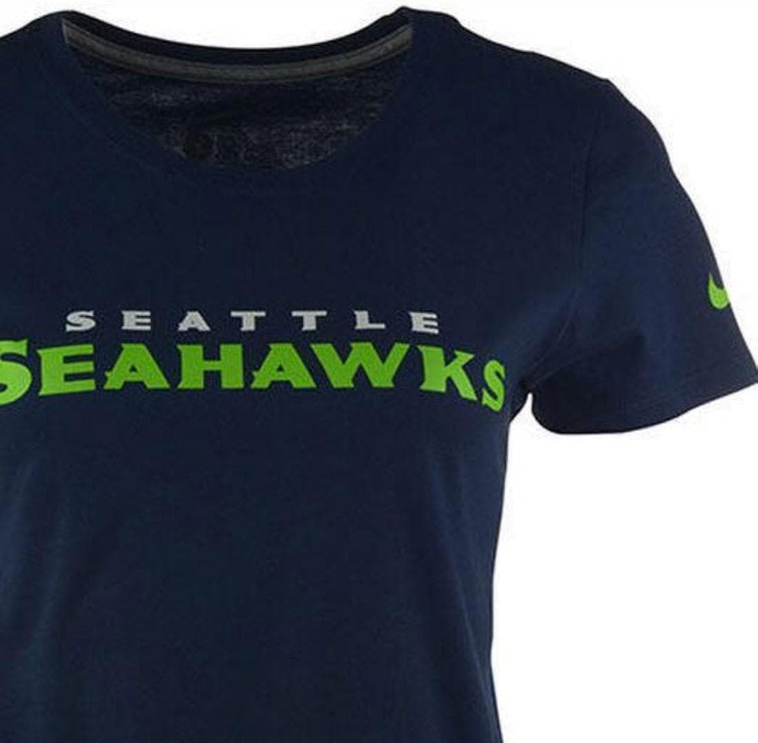 Nike Women's Seattle Seahawks Wordmark Logo Cotton T-shirt College Navy Large - Thumbnail 3