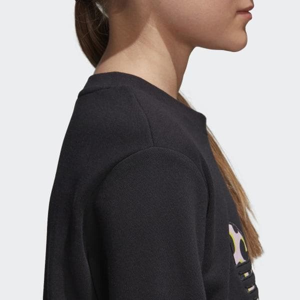 adidas Originals Girl's Leopard Crew Terry Fleece Sweatshirt Black Small - Thumbnail 4