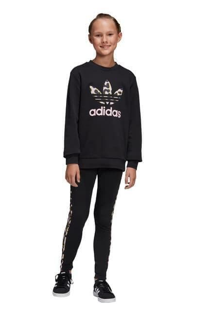 adidas Originals Girl's Leopard Crew Terry Fleece Sweatshirt Black Small - Thumbnail 7
