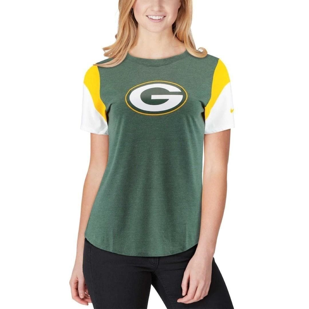 Nike Women's Green Bay Packers Tri-Blend Team Fan Top T-Shirt Green Medium - Thumbnail 5