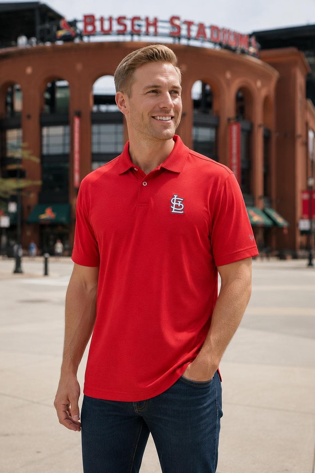 Levelwear Men's St. Louis Cardinals Duval Performance Polyester Polo X-Large Red - Thumbnail 3