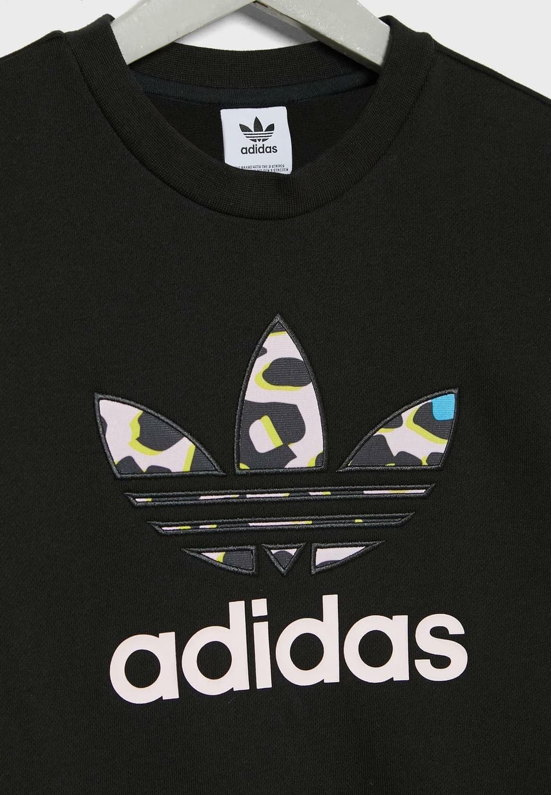 adidas Originals Girl's Leopard Crew Terry Fleece Sweatshirt Black Small - Thumbnail 3