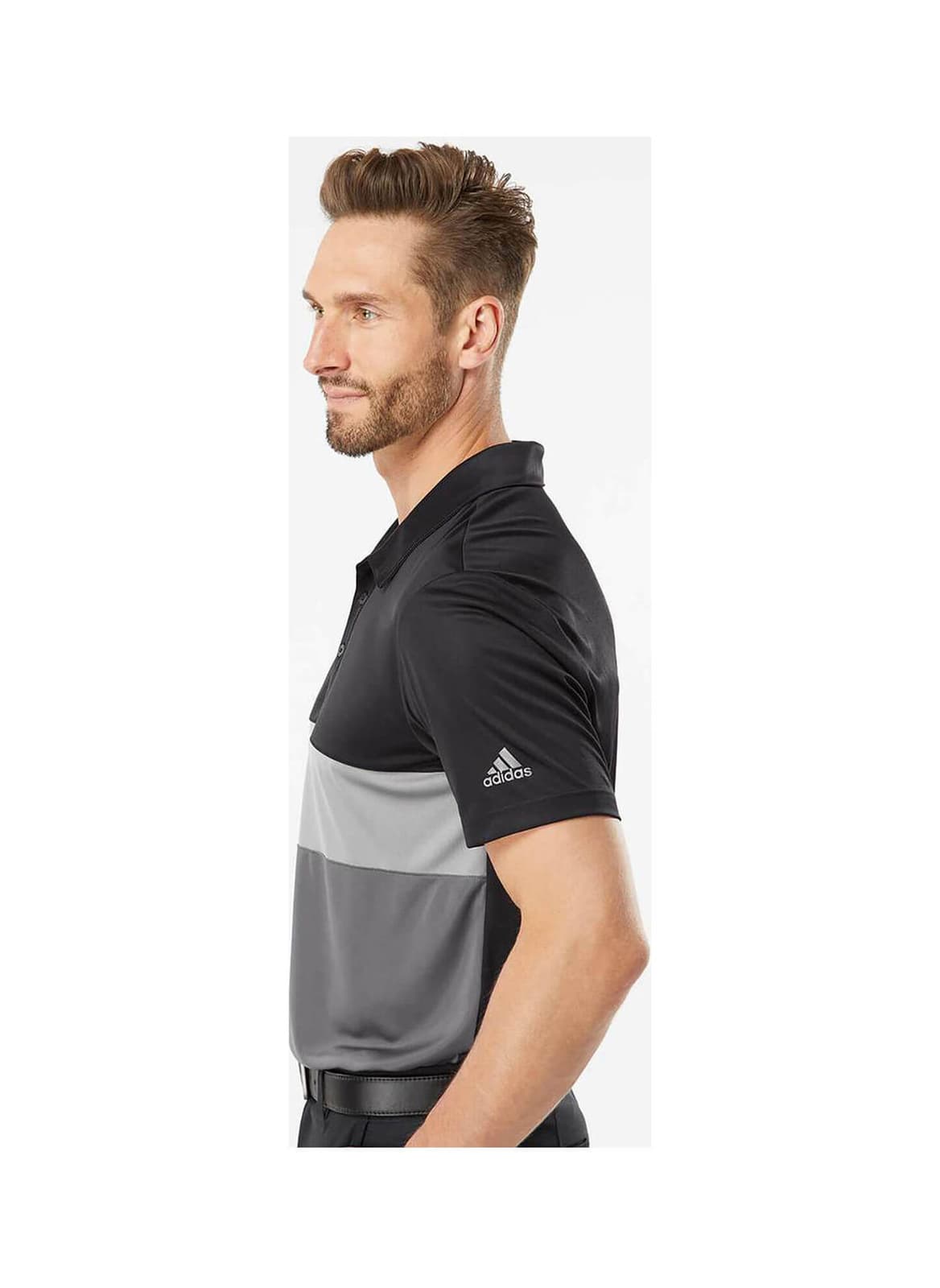 Adidas Men's Performance Colorblock UV Protection Polo Black Gray M L XL - Thumbnail 4