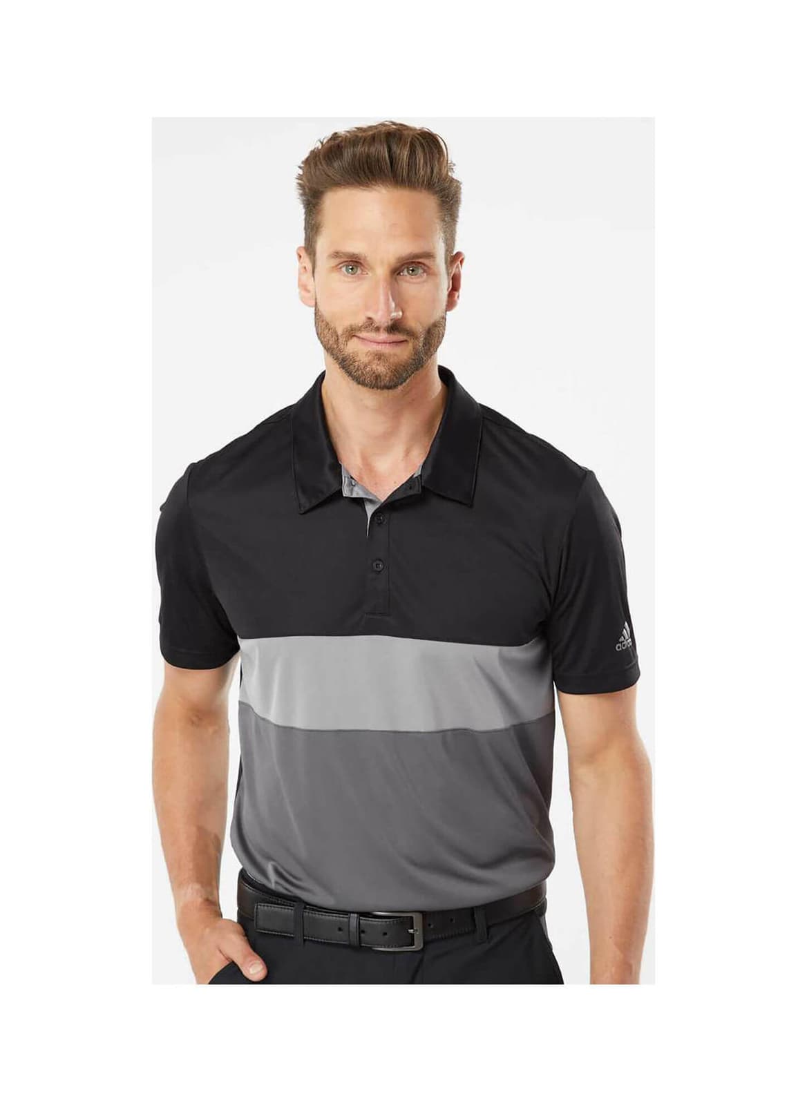 Adidas Men's Performance Colorblock UV Protection Polo Black Gray M L XL - Thumbnail 3
