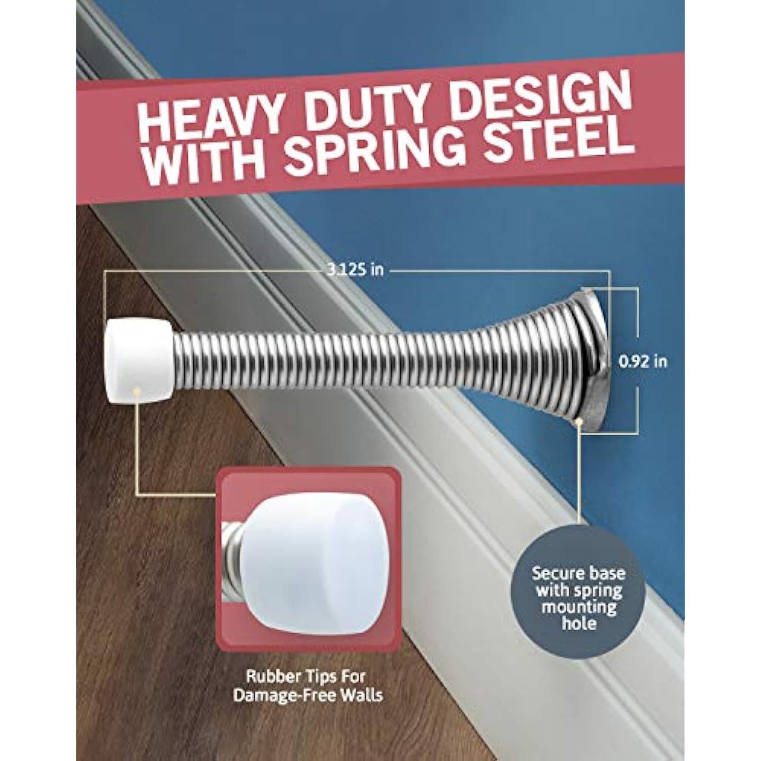 Jack N’ Drill Heavy Duty Spring Steel Door Stopper Chrome 3 1/8 in 15 Pack - Thumbnail 3