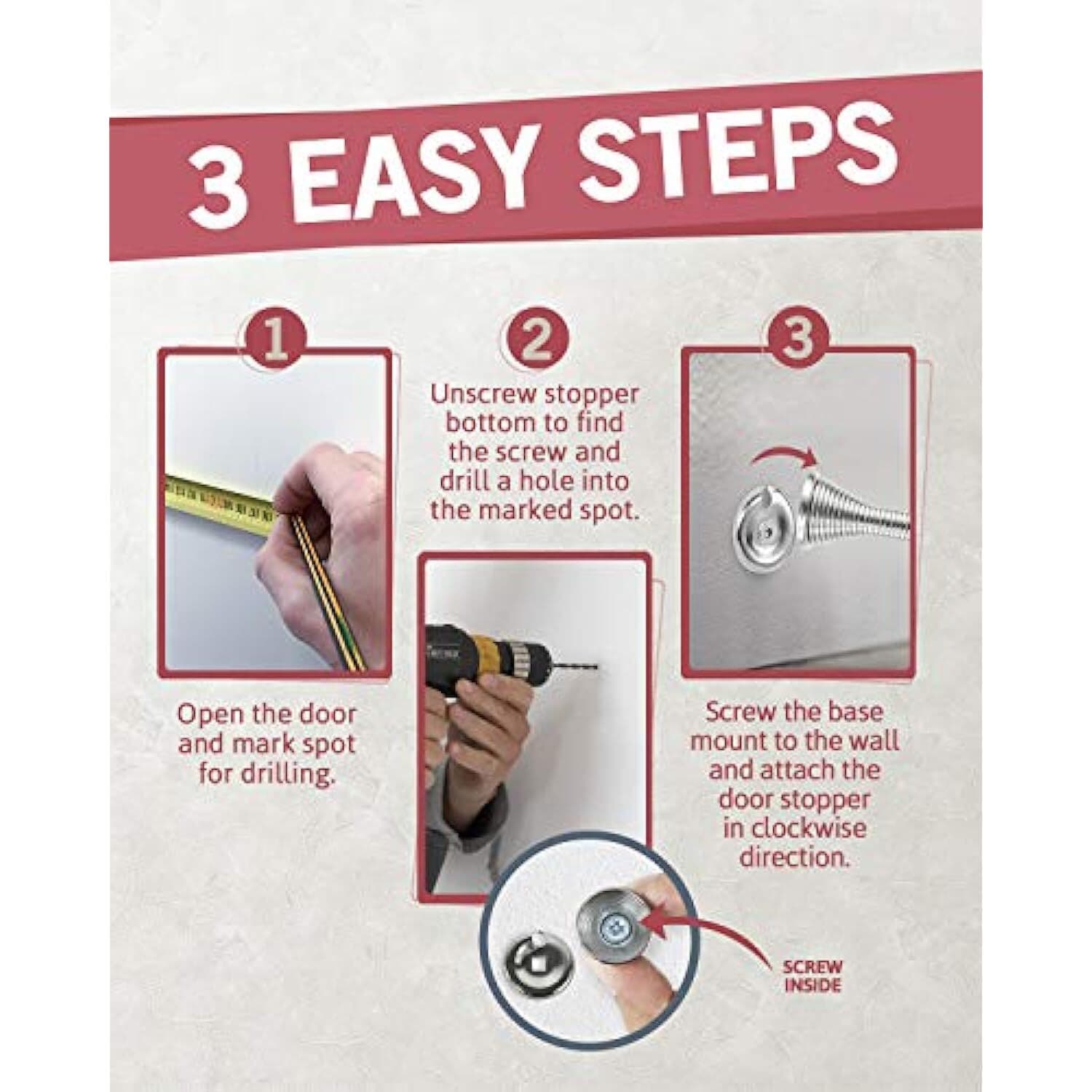Jack N’ Drill Heavy Duty Spring Steel Door Stopper Chrome 3 1/8 in 15 Pack - Thumbnail 4