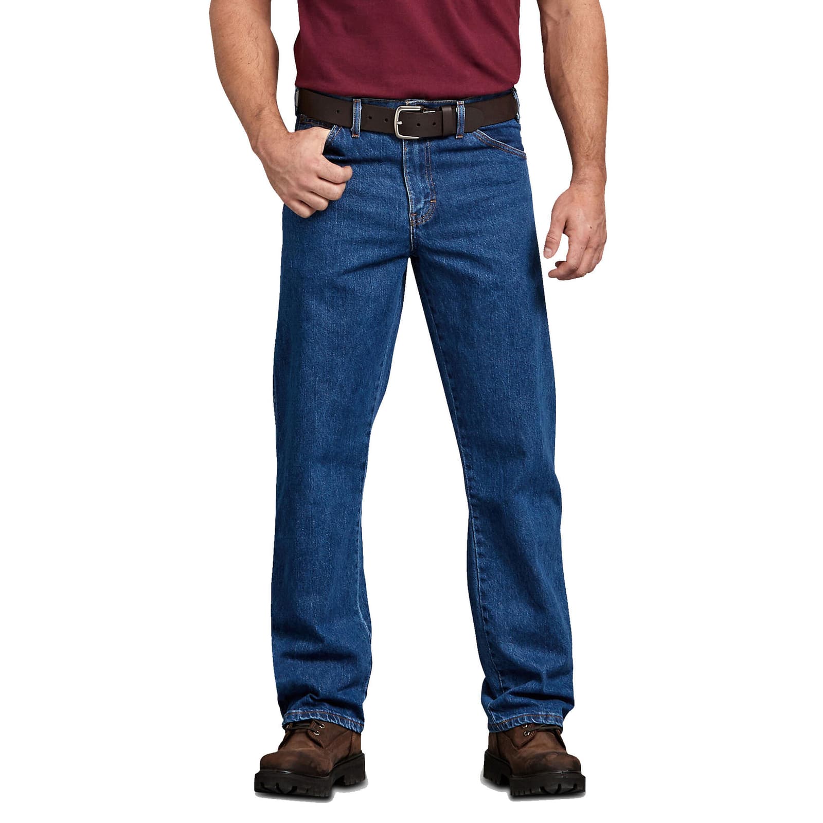 Dickies Men's Stonewashed Regular Fit Straight Leg 5 pocket Jeans Indigo 36 32 - Thumbnail 2