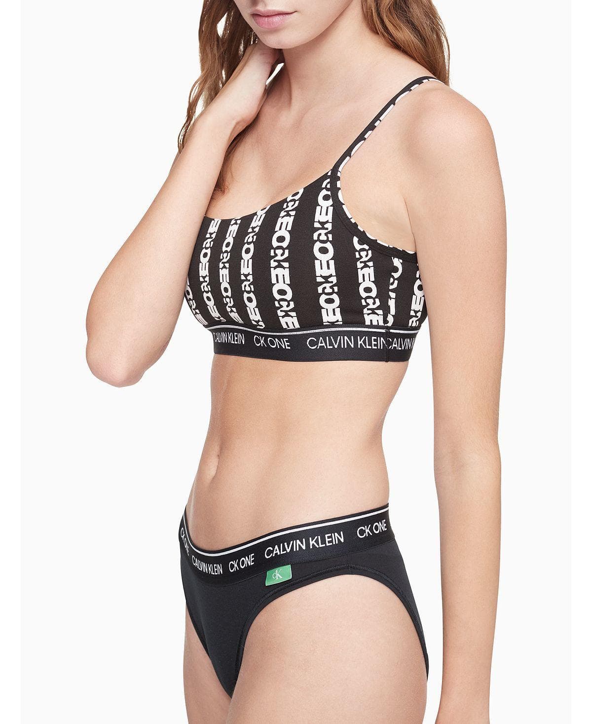 Calvin Klein CK One Striped Logo Unlined Bralette Bra Small S Black White - Thumbnail 2