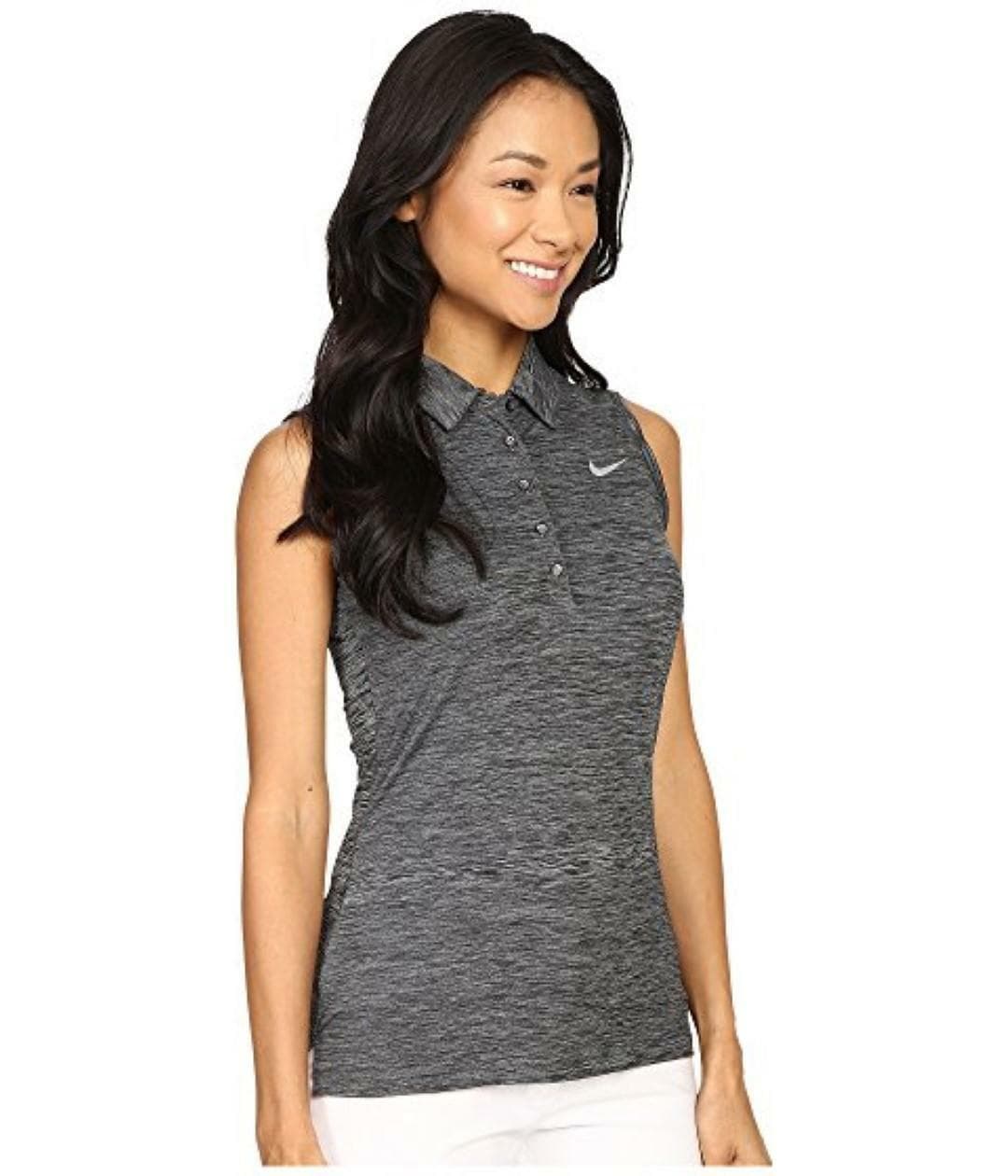 Nike Women's Dri-Fit Precision Sleeveless Heather Polo Heathered Black Small - Thumbnail 3
