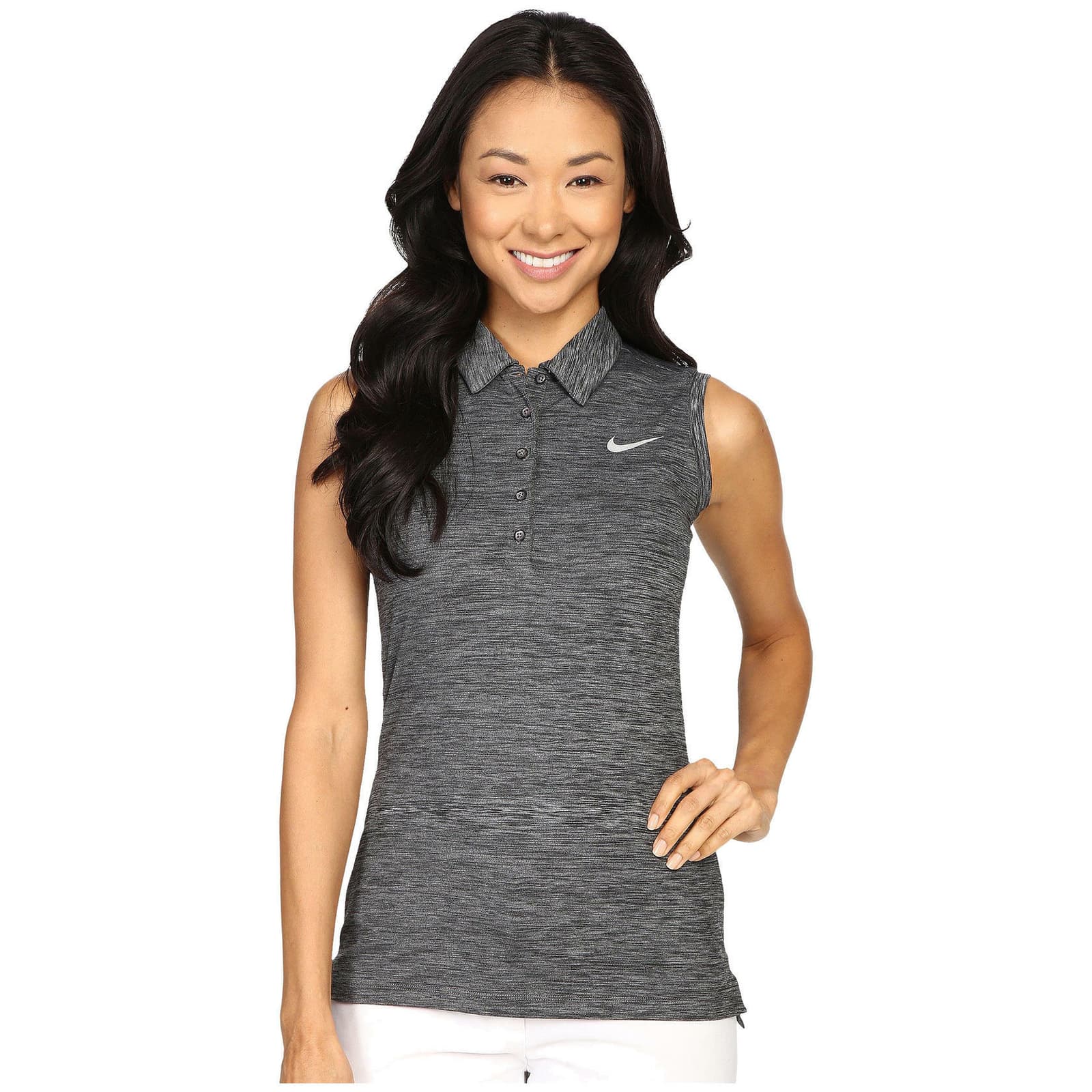 Nike Women's Dri-Fit Precision Sleeveless Heather Polo Heathered Black Small