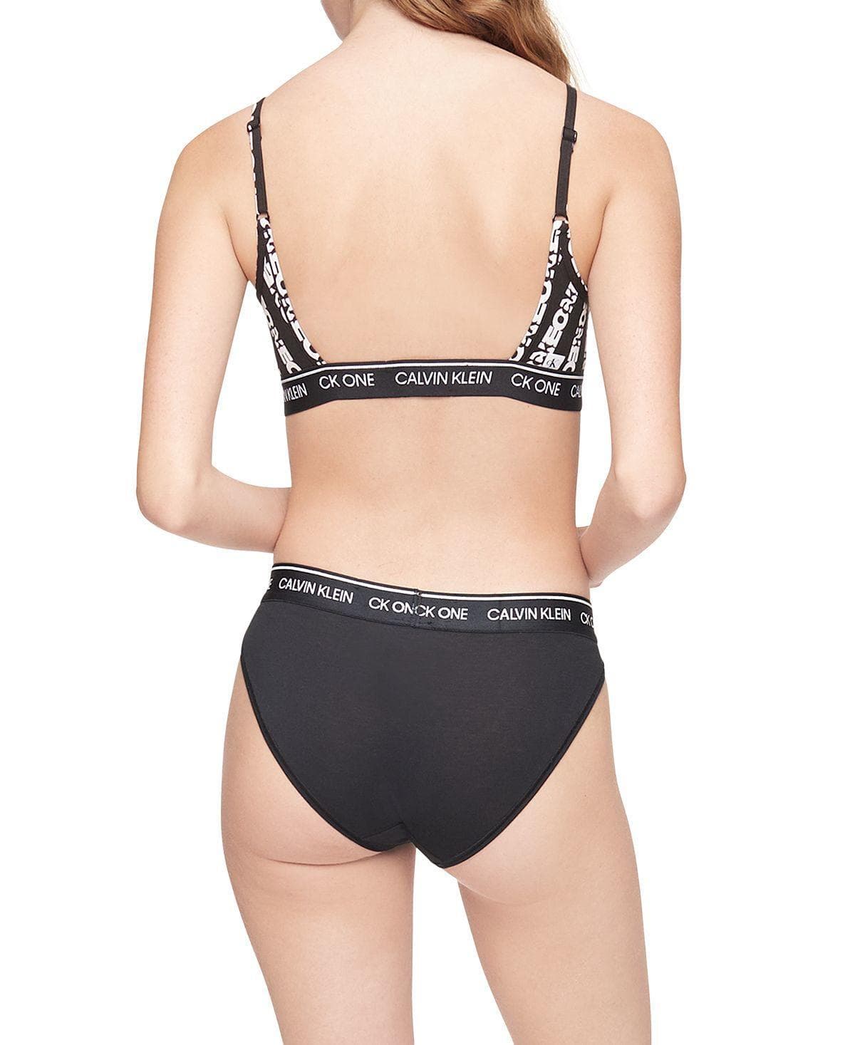 Calvin Klein CK One Striped Logo Unlined Bralette Bra Small S Black White - Thumbnail 3
