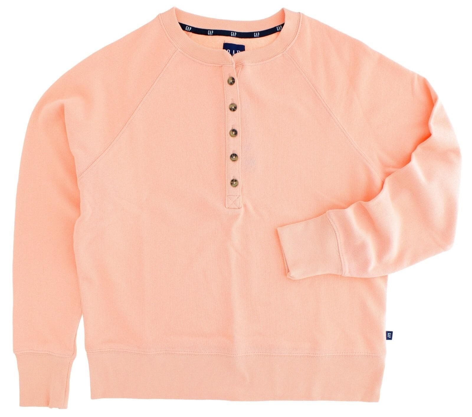 GAP Women's Long Sleeve Henley French Terry Sweatshirt Peach, XXL - Thumbnail 8