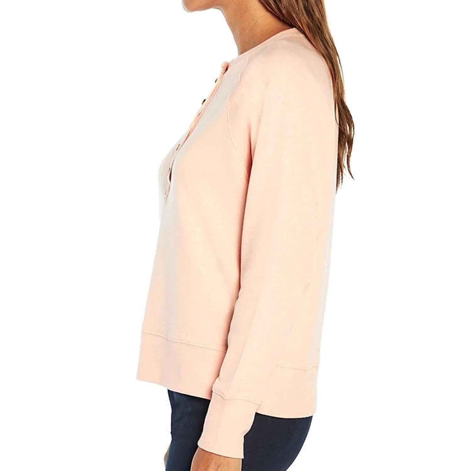 GAP Women's Long Sleeve Henley French Terry Sweatshirt Peach, XXL - Thumbnail 3
