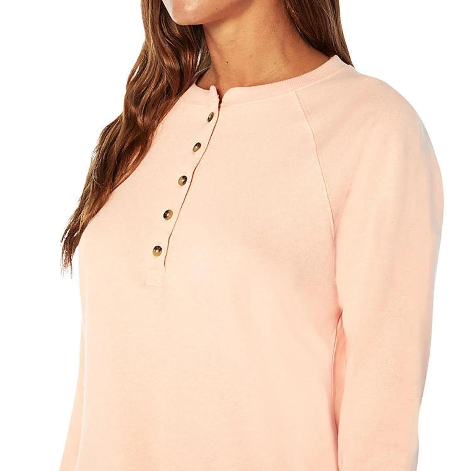 GAP Women's Long Sleeve Henley French Terry Sweatshirt Peach, XXL - Thumbnail 2