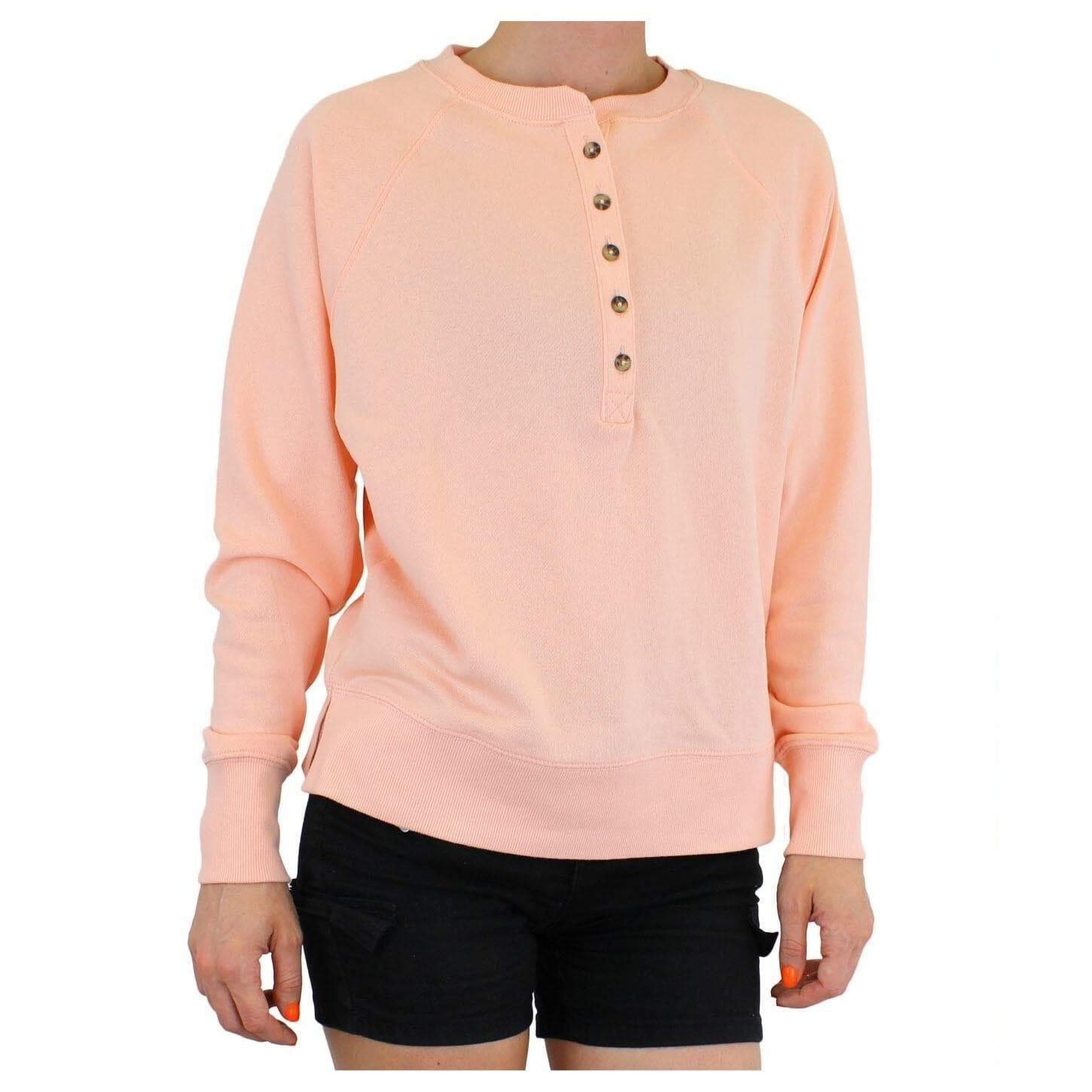 GAP Women's Long Sleeve Henley French Terry Sweatshirt Peach, XXL - Thumbnail 10