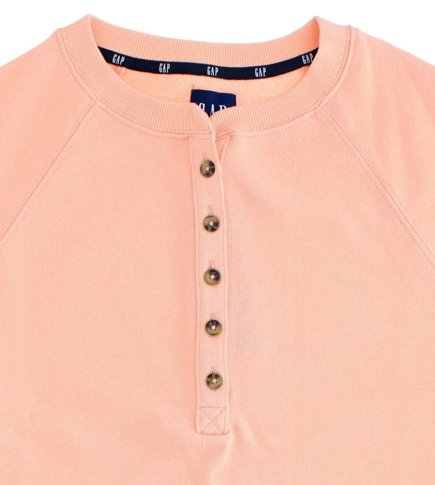 GAP Women's Long Sleeve Henley French Terry Sweatshirt Peach, XXL - Thumbnail 6