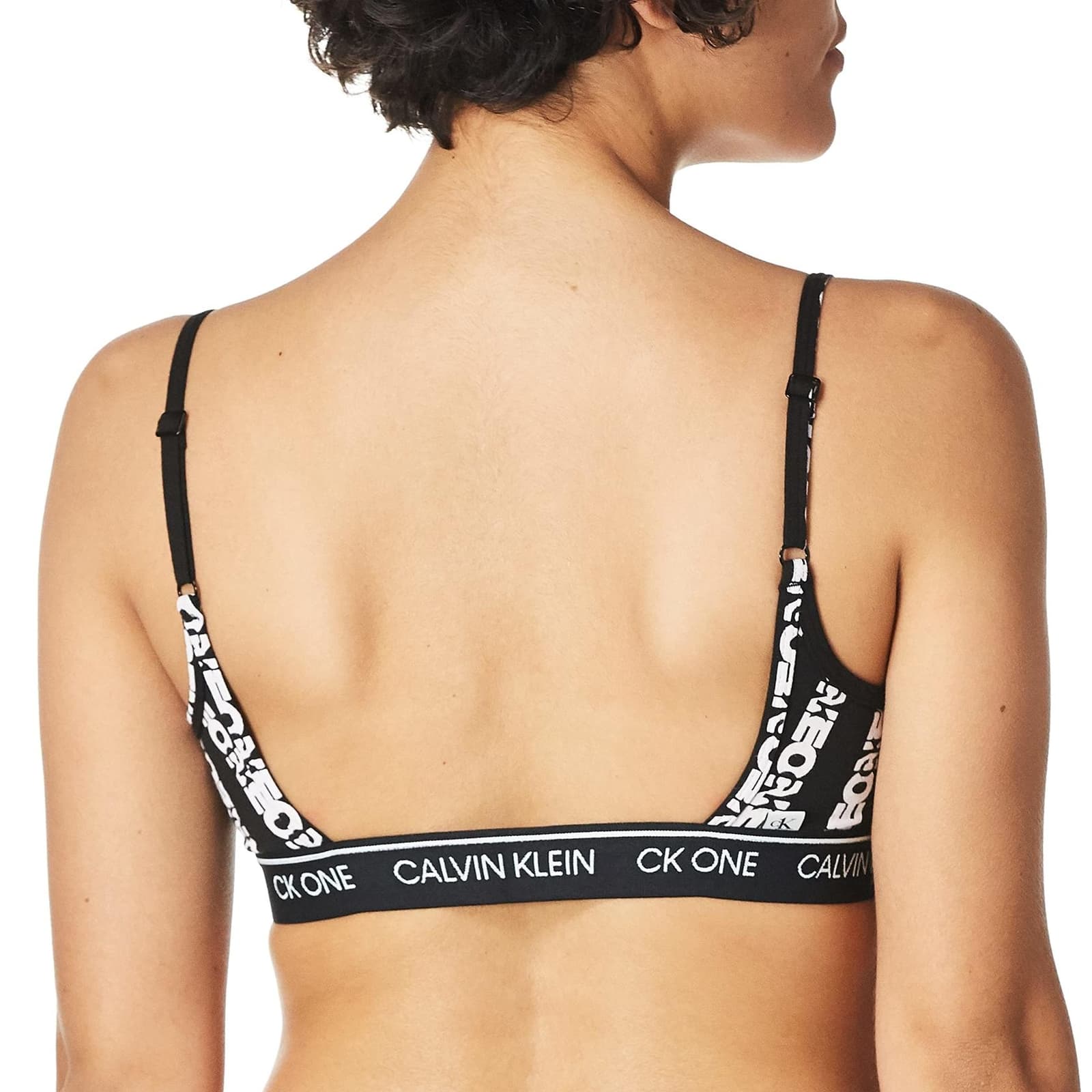 Calvin Klein CK One Striped Logo Unlined Bralette Bra Small S Black White - Thumbnail 6