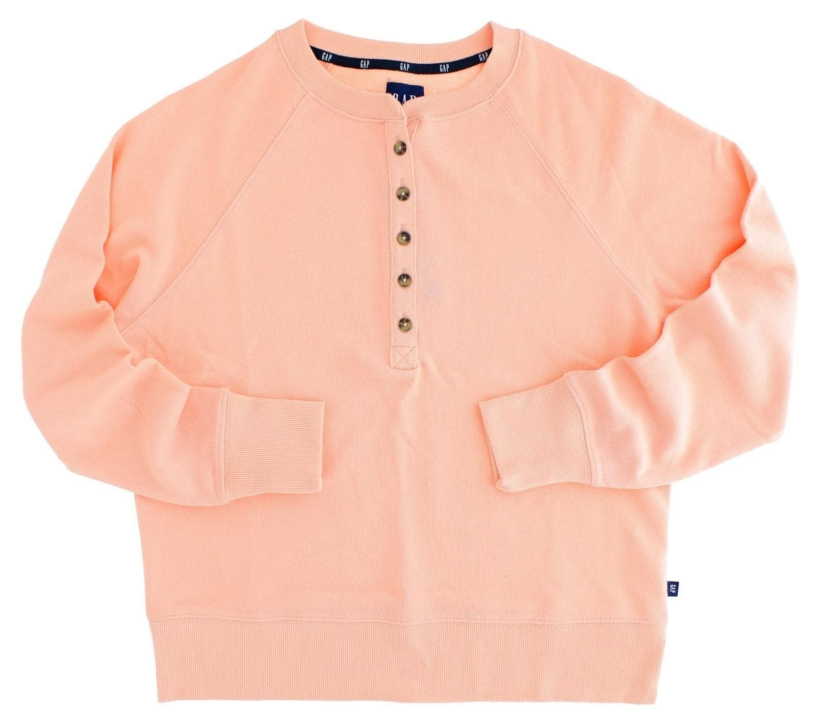 GAP Women's Long Sleeve Henley French Terry Sweatshirt Peach, XXL - Thumbnail 7