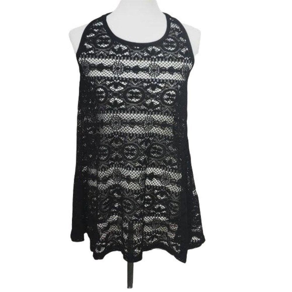 West Loop Women's Crocheted RacerBack Sleeveless Cover Up L/XL S/M Black White - Thumbnail 15