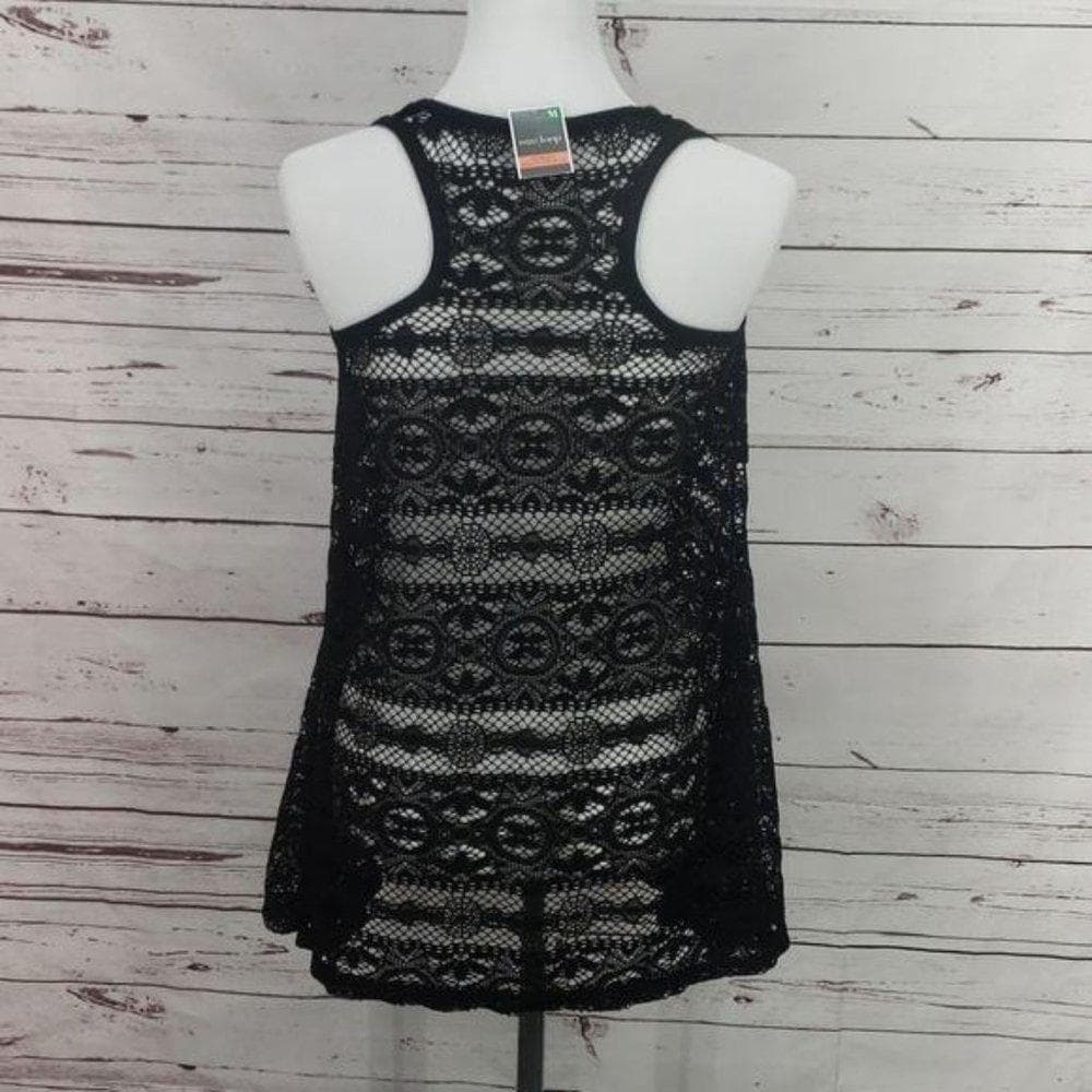 West Loop Women's Crocheted RacerBack Sleeveless Cover Up L/XL S/M Black White - Thumbnail 16