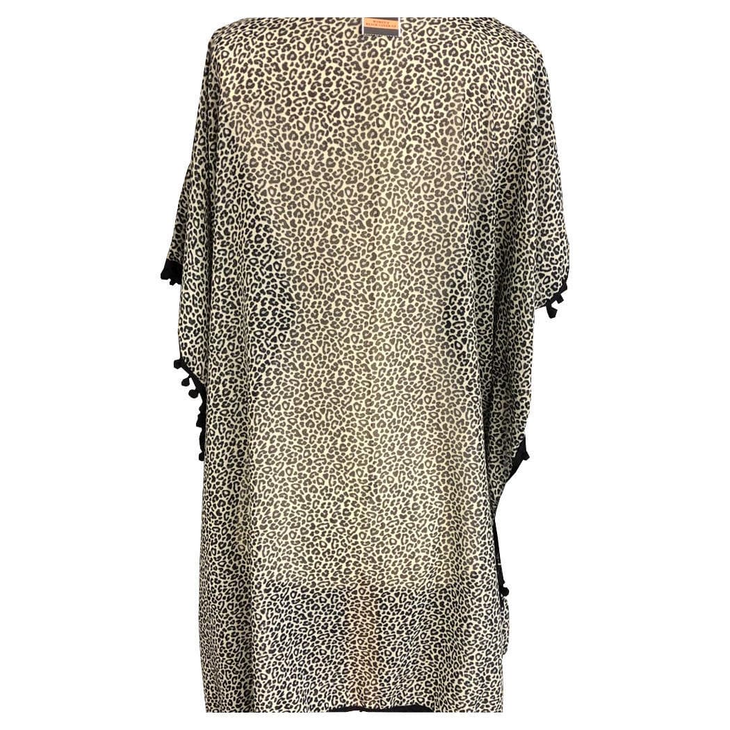 West Loop Women's Semi-Sheer Leopard Print Tasseled Cover-Up One Size Fits Most - Thumbnail 3