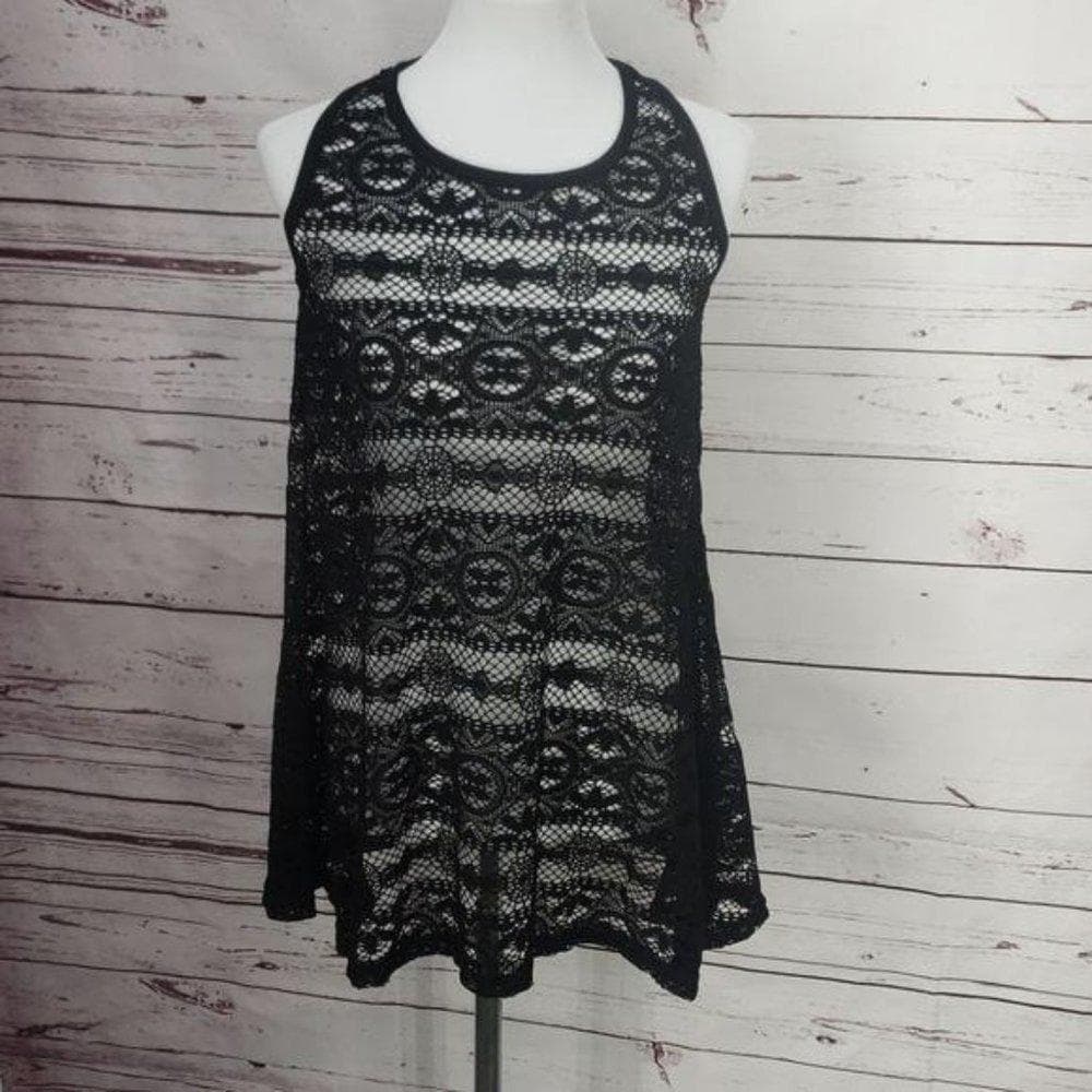 West Loop Women's Crocheted RacerBack Sleeveless Cover Up L/XL S/M Black White - Thumbnail 7