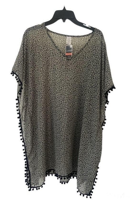 West Loop Women's Semi-Sheer Leopard Print Tasseled Cover-Up One Size Fits Most - Thumbnail 4