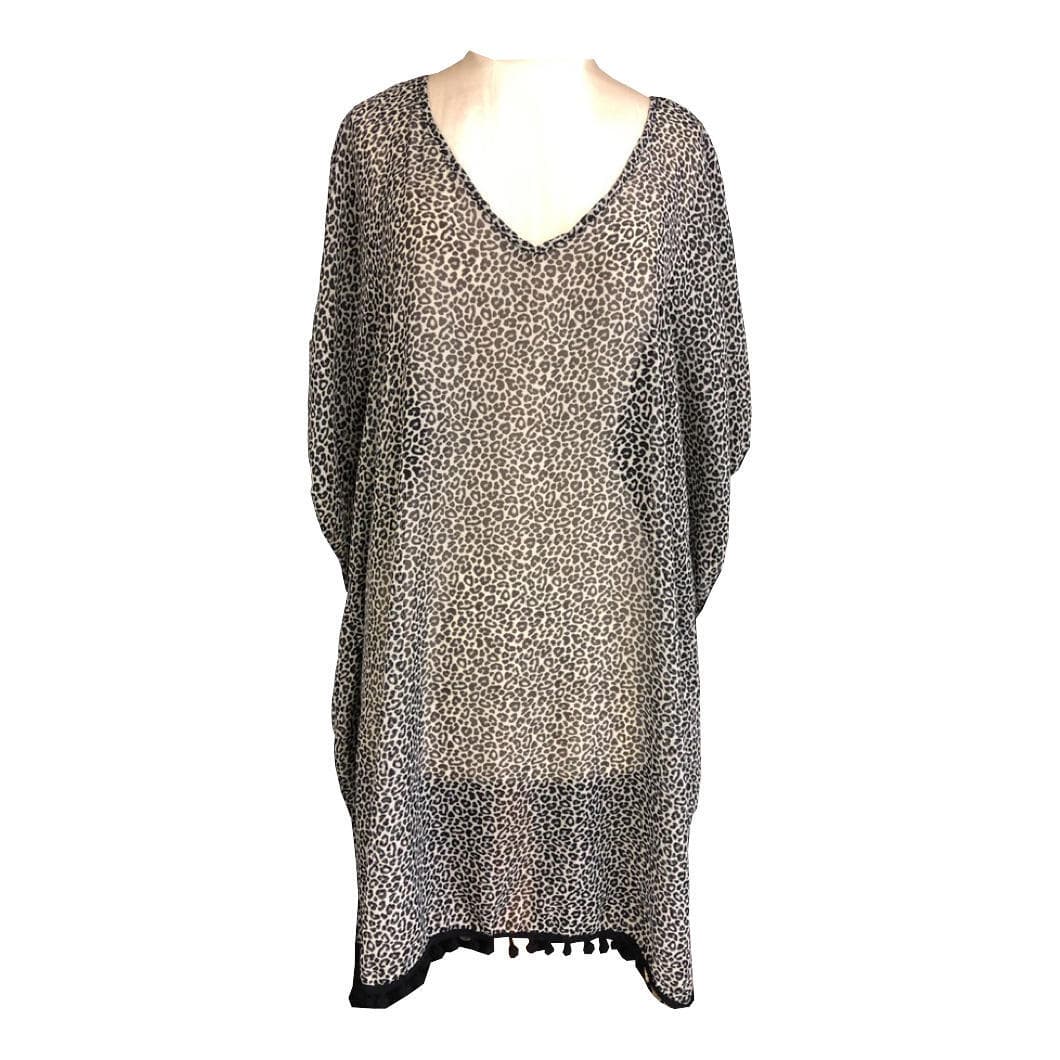West Loop Women's Semi-Sheer Leopard Print Tasseled Cover-Up One Size Fits Most