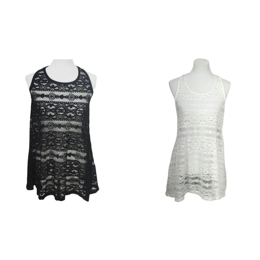 West Loop Women's Crocheted RacerBack Sleeveless Cover Up L/XL S/M Black White - Thumbnail 14