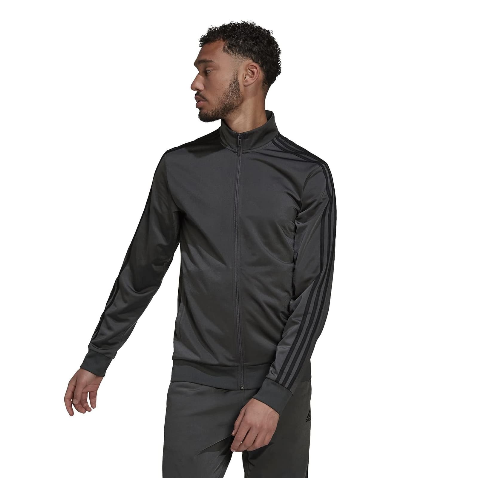 Adidas Men's Essentials Three Stripe Warm Up Track Jacket X-Large Gray $65 Value - Thumbnail 2