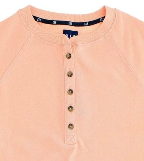 GAP Women's Long Sleeve Henley French Terry Sweatshirt Peach 2XL - Thumbnail 6