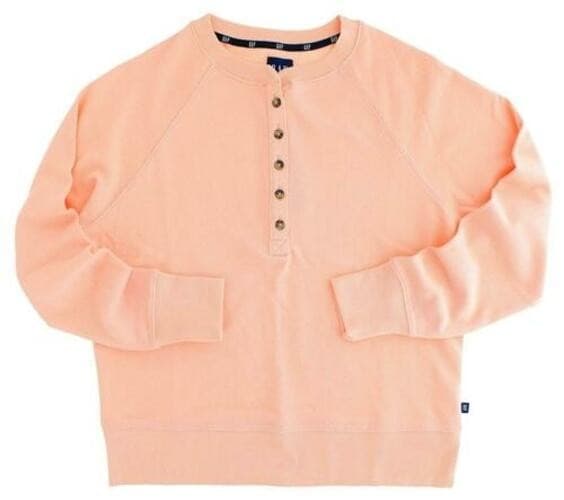 GAP Women's Long Sleeve Henley French Terry Sweatshirt Peach 2XL - Thumbnail 7