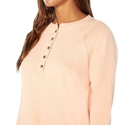 GAP Women's Long Sleeve Henley French Terry Sweatshirt Peach 2XL - Thumbnail 2